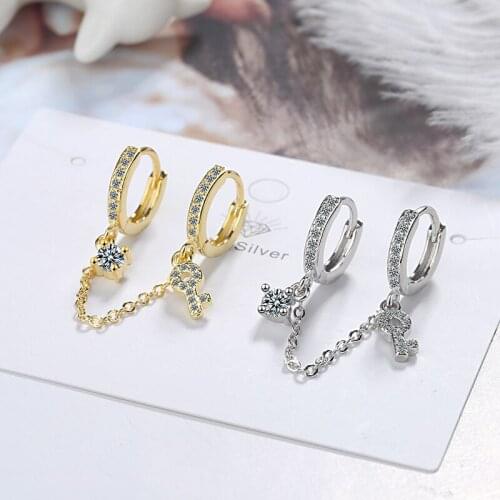 New Fashion Two Ear Hole Piercing Hoop Earrings Chain Tassel Key Golden/White Crystal Simple Bohemia Female Earring Jewelry Gift