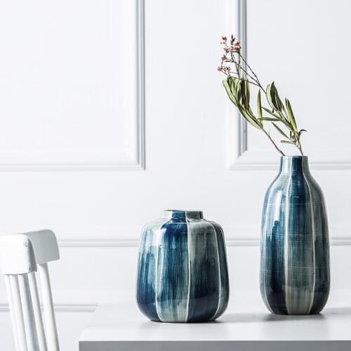 Blue Dyed Vase Modern Minimalist Ceramic Flower Vase Living Room Dried Flower Home Decoration Ornaments
