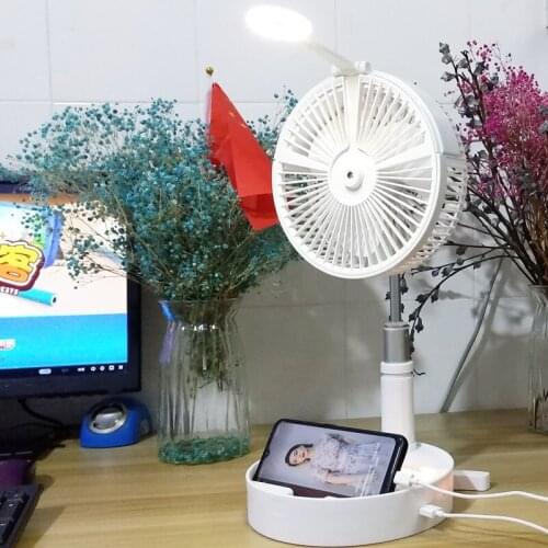 Folding Pedestal Stand Fan Mini Telescopic Fan USB Rechargeable Table Floor Fan Built-in 7200mAh Battery 4 Speeds Adjustable