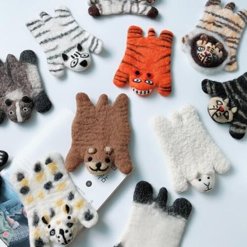 Cute Animal Design Tiger Panda Kitten Felt Coaster Heat Insulation Table Mat Milk Coffee Mug Coaster Home Decor Ornaments Crafts