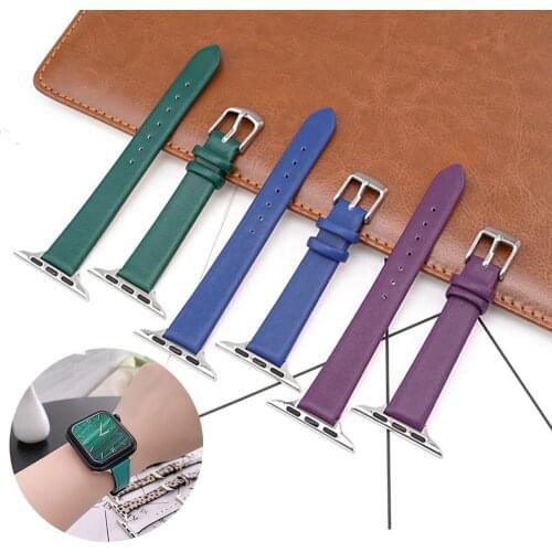 Slim Thin Leather Watch Strap For Apple Watch Band 40mm 44mm 38mm 42mm Bracelet Strap For iwatch SE 6 5 4 3 2 1 Lady Wristband