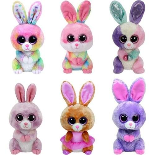 Ty Beanie Boos Big Eyes Stuffed Animal Plush Rabbit Series Rainbow White Bunny Decor Collection Doll Child Birthday Gift 15CM
