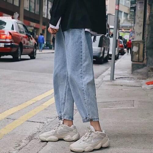 Spring autumn thin casual teenagers denim jeans au-port style loose Korean style slim-fitting pants all-match mens harem pants
