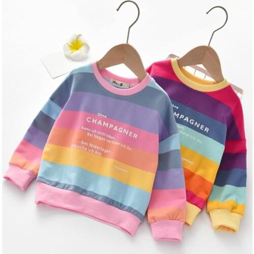 Spring Baby Clothing Children Clothes Autumn Rainbow Sweater T-shirt Hoody Jerseys Korean Fashion Striped Top For Girls
