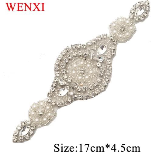WENXI20CS Wholesale Sliver Crystal Rhinestone Applique Beads Patch For Wedding Dresses Waistband Accessories WX918