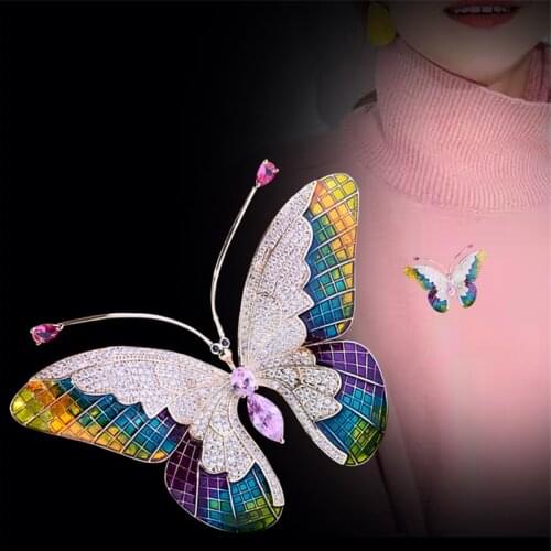 New Large Butterfly Brooches Pins For Women Fashion Luxury Zircon Crystal Insect Brooch Enamel Pins Jewelry broche femme bijoux