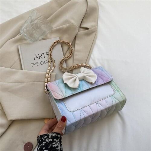 Bowtie rainbow print Crossbody Bag for Women New Fashion Single Shoulder Chain Bags Ladies Fashionable Purses and Handbags B060
