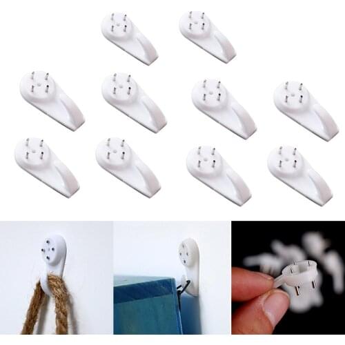 10Pcs Plastic Hooks for Haning Removable Self Adhesive Wall Hook Mini Wall Mounted Hanging Hooks Hats Bag Key Back Door Hooks