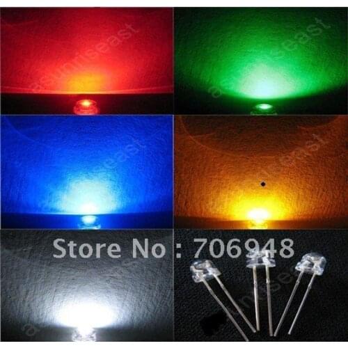 2000pcs/lot Through Hole 5mm Straw Hat LED Light Lamp Red Green Blue White Yellow Wide Angle 400pcs/each color