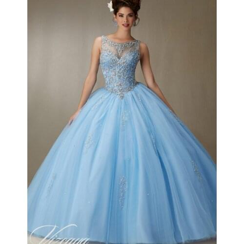 2018 Cheap Quinceanera Gowns Sweet 16 Princess 15 Light Baby Blue Pink Champagne White Online Long Ball Gown Plus Size