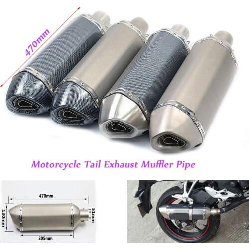 470mm Universal Motorcycle Exhaust Muffler Pipe With Removable DB Killer Silp On 38-51mm Stainless Steel Silencer System