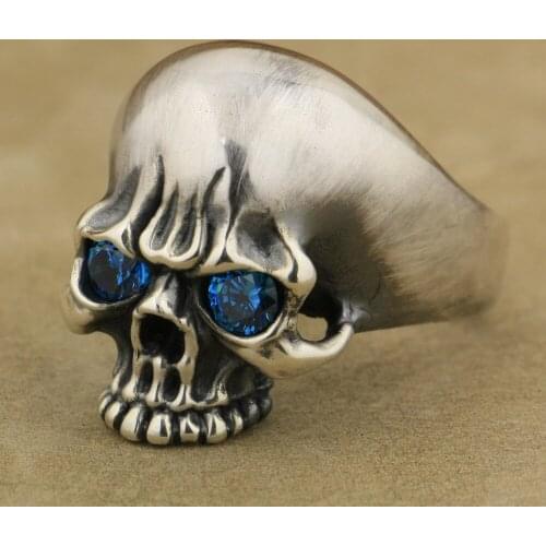 925 Sterling Silver CZ Eyes Skull Ring Mens Biker Rock Punk Ring TA6X