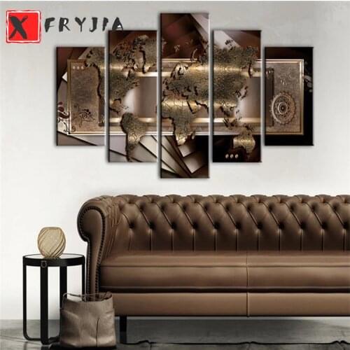 5pcs Abstract Wall Canvas Painting World Map Nordic Luxury Decorative Picture Wall Art home Decor Painting for Living Room