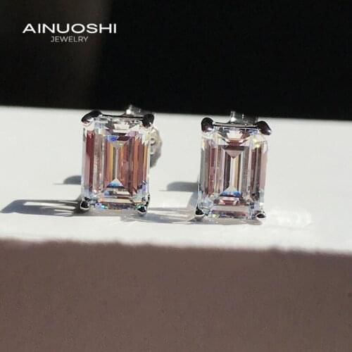 AINUOSHI 925 Sterling Silver Emerald Cut Multiple Specifications SONA Diamond Simple Stud Earrings For Women Exquisite Jewelry