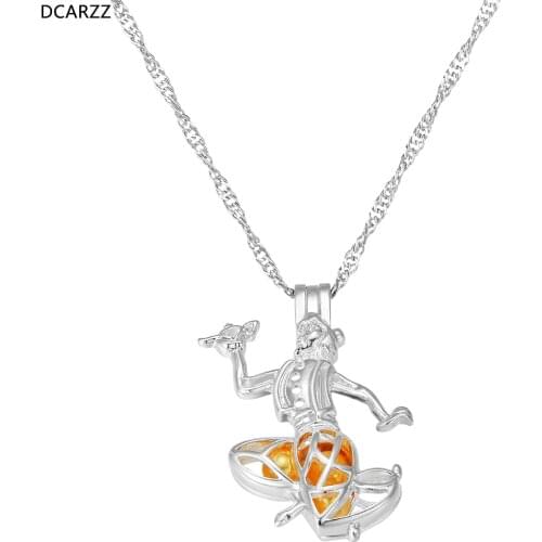 Aladdin and Lamp Pearl cage Pendant Silver Color Chain Necklace Women Girl Kids DIY Jewelry Summer Pearl Beads Ocean Accessories