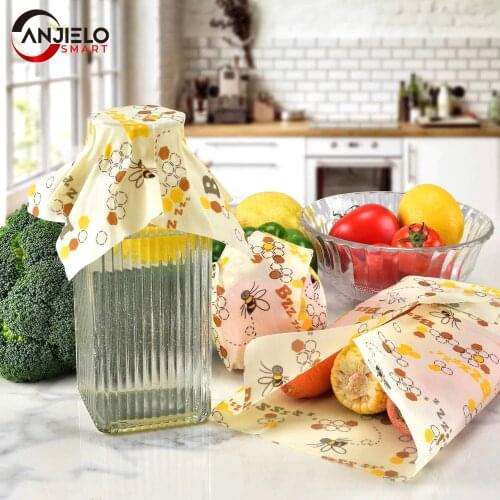 Anjielosmart reusable beeswax wrap custom beeswax food wrap roll wrapping for kitchen accessories 3ps in