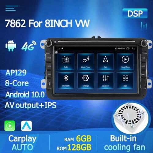 Android 10 DSP 6+128GB Car Radio For VW Golf 5 6 Jetta MK5 MK6 Tiguan CC Polo Passat 6 GPS 8" Head Unit DSP RDS BT DVD Player 4G