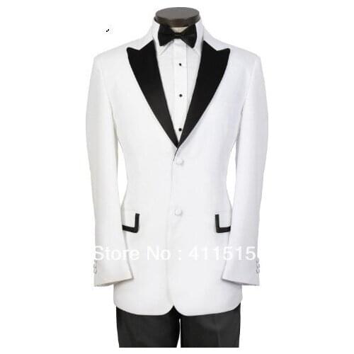 Free shipping/custom suit/Latest White Two Buttons Groom Tuxedos Best Man Peak Black Lapel Wedding groom wear Suits ,men dress