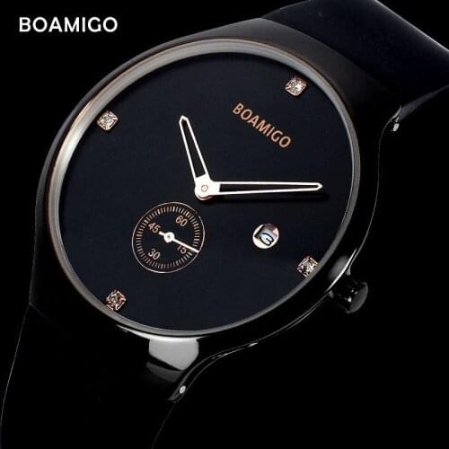 Brand Ultra Thin Simple Fashion Leisure Quartz Watch Rubber Watch with Round Diamond Calendar Electronic Watch