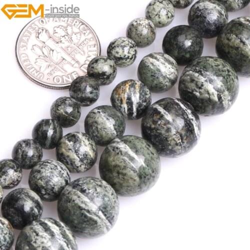 Gem-inside 6-12mm 15'' Natural Round Dark Green Zebra Jasper Stone Beads For Jewelry Making Beads Bracelets For Women DIY Beads