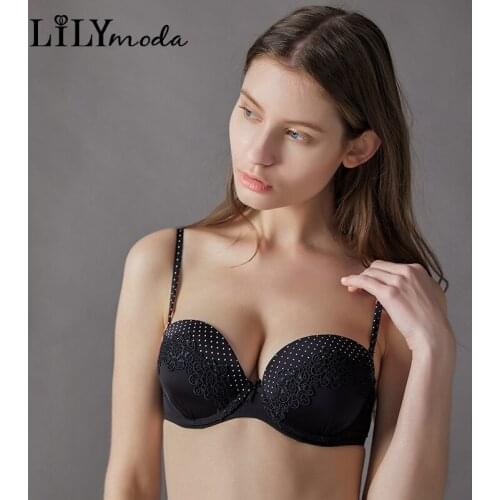 Lilymoda New Women Vintage Polka Dot Bra Sexy Lingerie Comfortable Underwear Floral Embroidery Push Up 3/4 Cup Female Brassiere