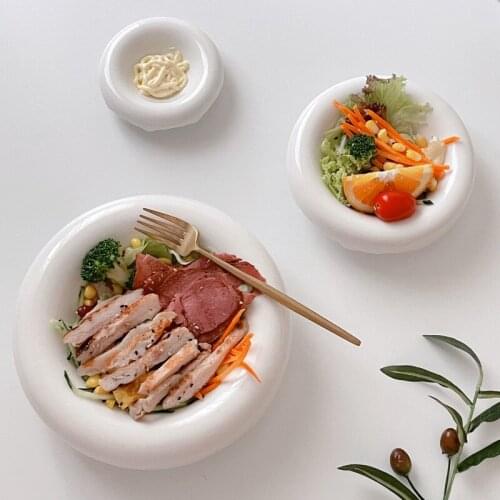 Cutelife Nordic White Cute Round Ceramic Plate Kitchen Coffee Dessert Breakfast Sushi Plates Wedding Cake Dish Plate Tableware