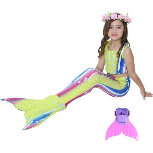 Children Mermaid Tail For Swimming Dress Cosplay Girls Swimmable Mermaid Tail Kids Cosplay Costumes Outfit with Monofin Swimsuit