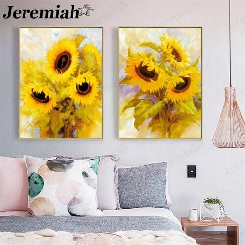 Retro Sunflower Canvas Painting Yellow Flower Poster Wall Art Nordic Home Room Decoration Accessories