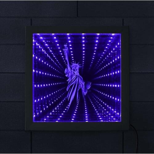 Classic New York Statue Of Liberty 3D Optical illusion Infinity Mirror Frame NYC LED American Values Mood Light Tunnel Vision