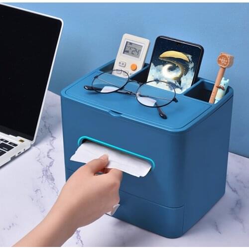 Tissue Holder Box With Mirror Drawer Household Living Room Simple Remote Control Cosmetic Multifunctional Paper Storage Box