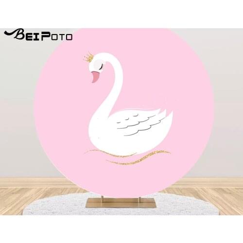 Beautiful Swan Fashion Birthday Round Banner Event Photography Photo Zone Party Round Background Cylinder Covers Photocall