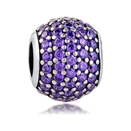 Pave lights Round Charm 925 Sterling Silver Purple Cz Beads for Jewelry Making Fit Charms Bracelets Necklaces DIY 02W170F