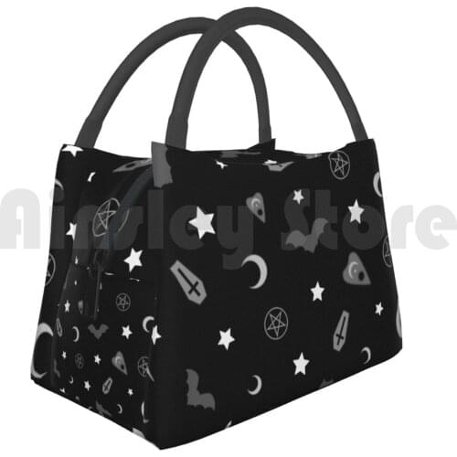 Cooler Lunch Bag Picnic Bag Goth Occult Pattern Goth Occult Pattern Moon Planchette Coffin Bats Stars Pentagram Spirit