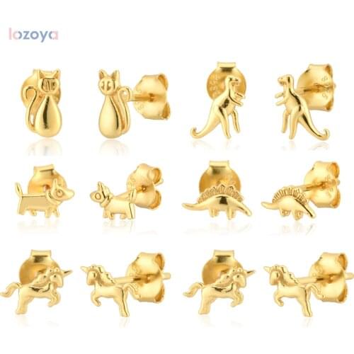 LOZOYA 925 Sterling Silver Small Gold Jewelry Luxury Pterodactyl Stud Earring Piercing Clips Animal Collection Fashion