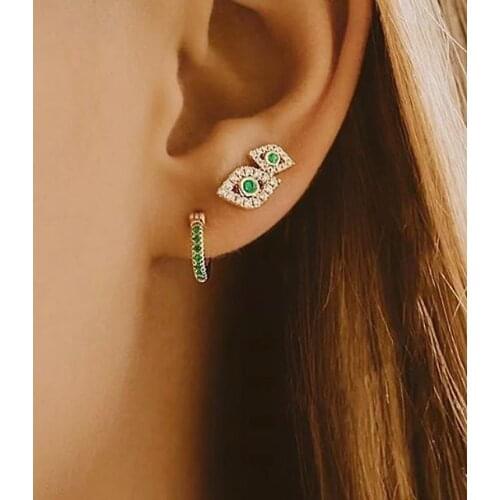 Gold silver color mini small studs cz clear zirconia turkish evil eye lucky girl stud earring for women classic fashion jewelry