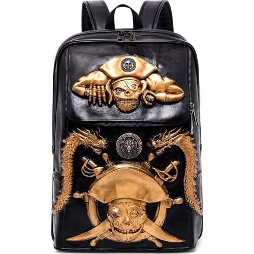 Fashion 3D Embossed Pirate Skull Men Backpack bags dragon Laptop travel bag Women unique Bag personality Cool School Bags