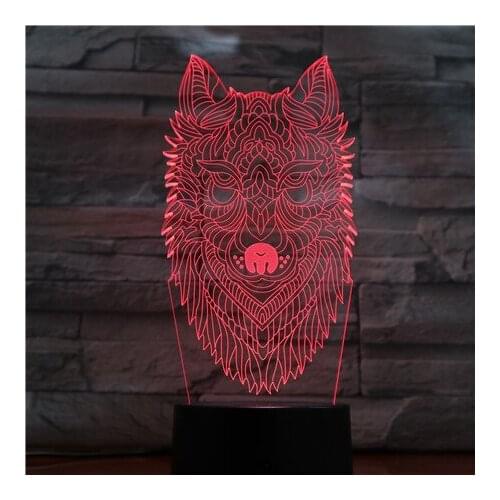 Cartoon 7 Colors Wolf Face 3D Lamp Amazing Visualization Optical Illusion Home Decor Kids Best Gift Drop Ship