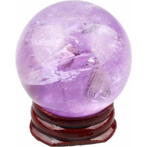 Natural Purple Amethys t Quartz,Rose Pink Quartz,Calcite,Clear Crystal Gem stone 1.35" (35mm) Ball Sphere With Stand 1Pcs