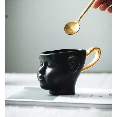 Face to face couple ceramic cute Gold Painted coffee cup Nordic style designer creative cup with handle