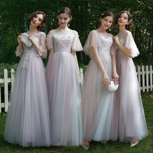 Bridesmaids Dresses Illusion Off The Shoulder Crystal V-Neck Embroidery Pearls A-Line Luxury Tulle Women Wedding Party Gown E152