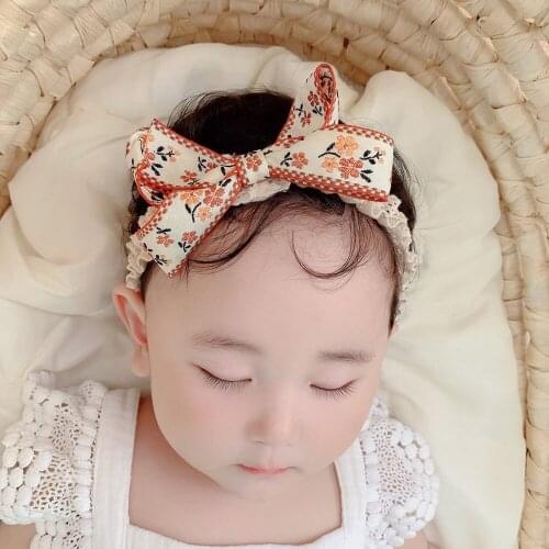 Big Bows Baby Kids Headband Embroidery Floral Sweet Bow Girls Hair Bands Nylon Children Princess Headwrap Toddler Turban