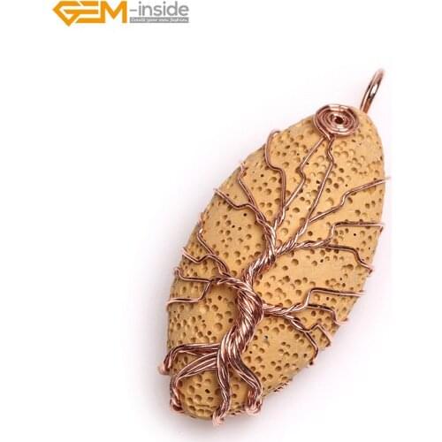 Gem-inside 23x45mmNatural Lave Rock Beads Pendant Leaf Shape Worry Cocktail Charkra Pendant For Women Men Pendant