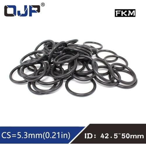 5PCS/lot Rubber Ring Black FKM O ring Seals 5.3mm Thickness ID42.5/43.7/45/46.2/47.5/48.7/50mm Rubber Seal Gasket Fuel Sealing