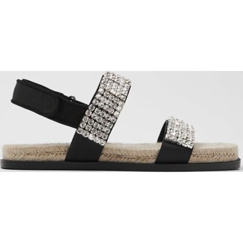 Flat Platform Sandals 2021 Summer Thick-soled Straw Fisherman Shoes Rhinestone Fairy Style Word Buckle Flats Sandalias Mujer