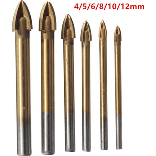 Titanium Carbide Glass Drill Bit Cross Spear Point Head Drill Bit For Wall Ceramic Tile 4/5/6/8/10/12mm