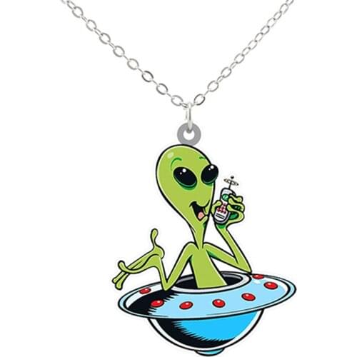 Vintage Simple UFO Icons Resin Crafts Necklace Cartoon ET Face Head Eye PVC Necklaces Fantasy Meaningful Gift For Friends