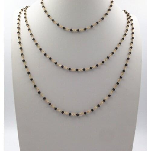 WT-N054 Fashion Brass Necklace With Black Beads Necklace In Best Electroplate For Women Necklace Making And Decoration