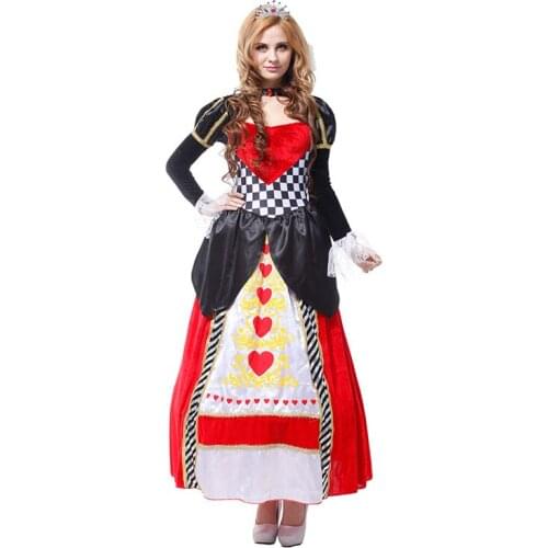 Adult Female Red Queen of Hearts Costume Cosplay Fantasia Halloween Costumes for Women Cloth