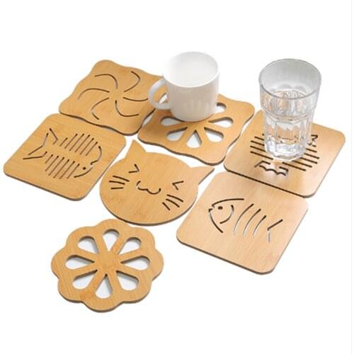 1 Pcs Wooden Cute Shapes Insulation Heat Table Mat Dining Cup Placemat Table Decor For Home Kitchen Tool