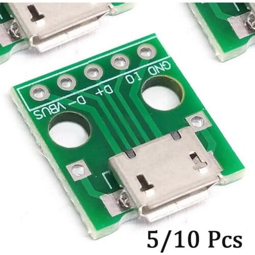 10PCS MICRO USB To DIP Adapter 5pin Female Connector B Type PCB Converter Breadboard Switch Board SMT Mother Seat